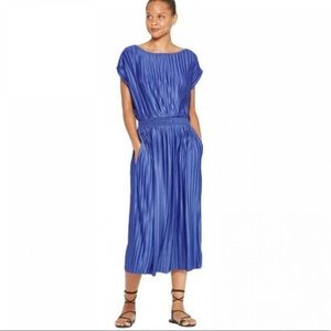 Blue Pleated Midi Dress